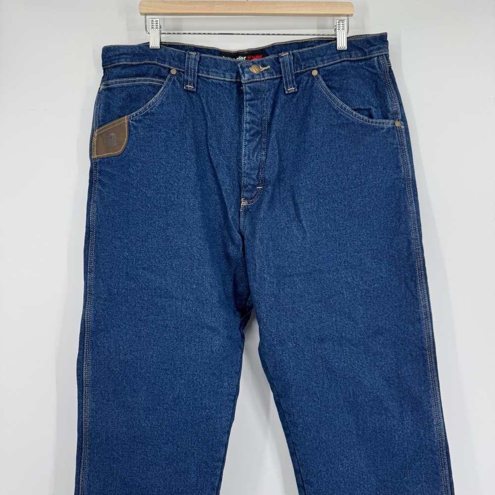 Wrangler Riggs Jeans Men 38x34 Blue Denim Flannel Lined Straight Leg Workwear